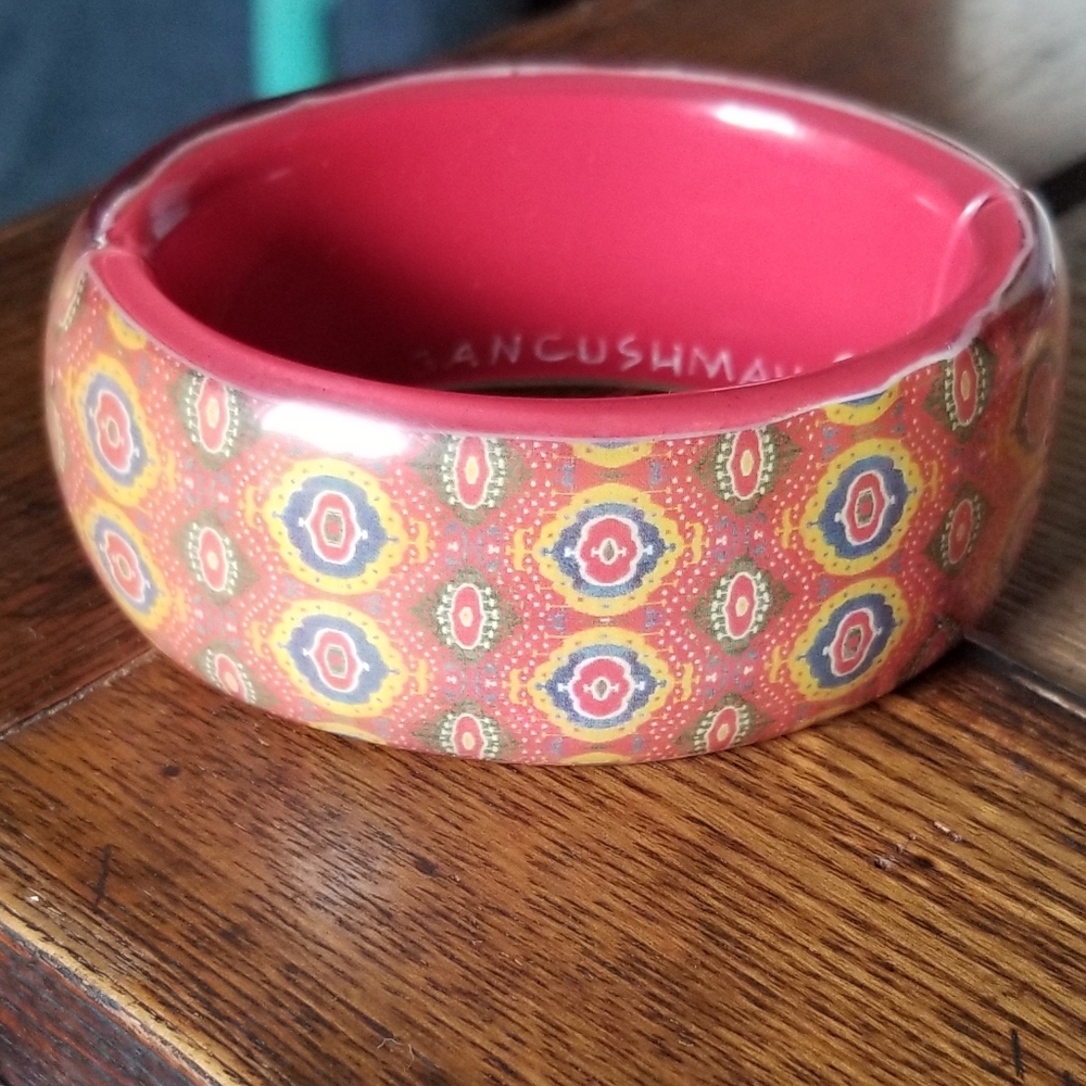 jessica kagan cushman JKC red wide resin stretchy bangle bracelet